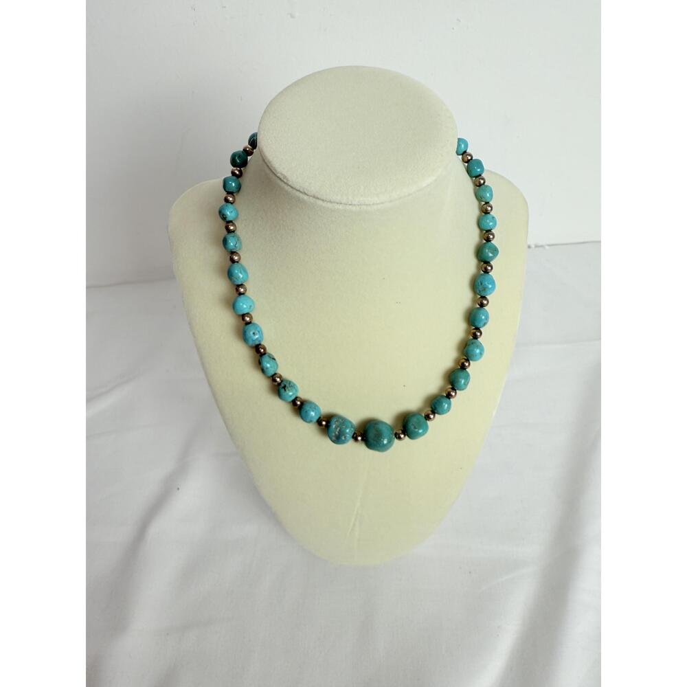 Carolyn Pollack Womens Turquoise Silver Beaded Southwestern Necklace 18"